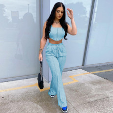 Solid Sleeveless Tank Top And Pants 2 Piece Suits JPF-1030