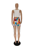 Fashion Vest And Patchwork Print Shorts Two Piece Sets NM-8344