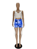 Fashion Vest And Patchwork Print Shorts Two Piece Sets NM-8344