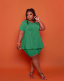 Plus Size Fat MM Solid Short Sleeve Two Piece Sets LP-6286