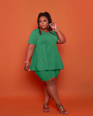 Plus Size Fat MM Solid Short Sleeve Two Piece Sets LP-6286