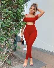 Sexy Short Sleeve Crop Top+Strap Jumpsuit 2 Piece Sets JPF-1029