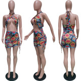 Sexy Printed Halterneck  Mini Dress BGN-150
