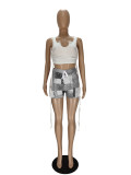 Fashion Vest And Patchwork Print Shorts Two Piece Sets NM-8344