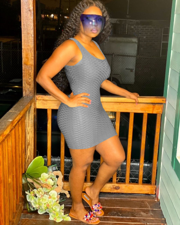 Solid Sleeveless Slim Mini Dress OMY-0011