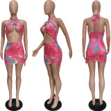 Sexy Printed Halterneck  Mini Dress BGN-150
