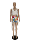 Fashion Vest And Patchwork Print Shorts Two Piece Sets NM-8344