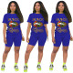 Plus Size 4XL Lips Letter Print Two Piece Shorts Set FSL-090