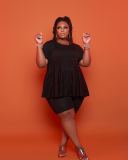 Plus Size Fat MM Solid Short Sleeve Two Piece Sets LP-6286