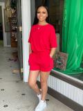 Solid T Shirt Pocket Shorts Casual Two Piece Sets TR-1131