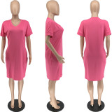 Plus Size 5XL Solid Short Sleeve T Shirt Dress WAF-7149