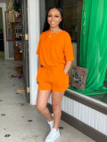 Solid T Shirt Pocket Shorts Casual Two Piece Sets TR-1131