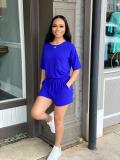 Solid T Shirt Pocket Shorts Casual Two Piece Sets TR-1131