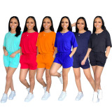 Solid T Shirt Pocket Shorts Casual Two Piece Sets TR-1131