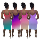 Fashion Sling Gradient Midi Dress WSM-5241