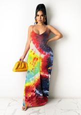 Tie Dye Print Sleeveless Strap Maxi Dress TR-907-1
