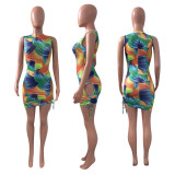 Sexy Printed Sleeveless Ruched Mini Dress NIK-225