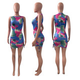 Sexy Printed Sleeveless Ruched Mini Dress NIK-225