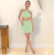 Sexy Solid Halter Crop Top Mini Skirt Two Piece Sets YIBF-6061
