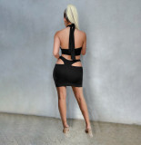 Sexy Solid Wrap Chest Hollow Mini Skirt 2 Piece Sets YIBF-6060