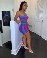 Sexy Striped Tube Top And Shorts 2 Piece Suits ML-7431