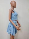 Solid Color Sleeveless Pleated Mini Skirt Two Piece Sets LSD-9121