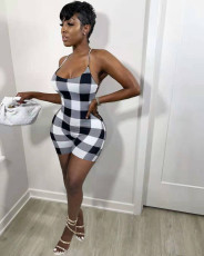 Plaid Print Backless Strappy Romper NYF-8057