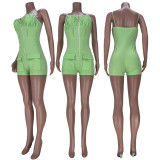 Solid Spaghetti Strap Pocket Romper MDF-5231