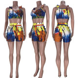 Sexy Printed Ruffled Sleeveless 2 Piece Short Sets MDF-5252
