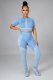 Fitness Yoga Printed Short Sleeve High Waist 2 Piece Sets LSD-9127