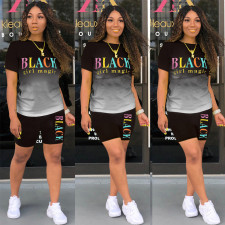 Gradient Letter Print Casual 2 Piece Short Sets LSD-9124