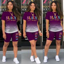 Gradient Letter Print Casual 2 Piece Short Sets LSD-9124