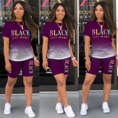 Gradient Letter Print Casual 2 Piece Short Sets LSD-9124