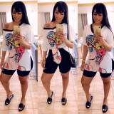 Casual Printed V Neck Split Top+Shorts 2 Piece Sets OMY-0017