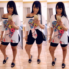 Casual Printed V Neck Split Top+Shorts 2 Piece Sets OMY-0017