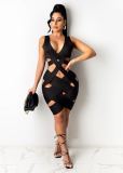 Plus Size Sexy V Neck Sleeveless Hollow Bandage Dress LSD-9098