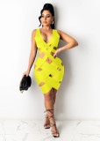 Plus Size Sexy V Neck Sleeveless Hollow Bandage Dress LSD-9098