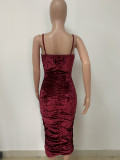 Sexy Adjustable Strap Ruched Slim Midi Dress LSD-9095