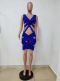Plus Size Sexy V Neck Sleeveless Hollow Bandage Dress LSD-9098