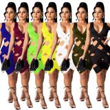 Plus Size Sexy V Neck Sleeveless Hollow Bandage Dress LSD-9098