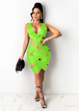 Plus Size Sexy V Neck Sleeveless Hollow Bandage Dress LSD-9098