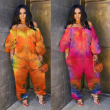 Tie Dye Slash Neck Long Sleeve Loose Jumpsuit BDF-8069