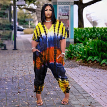 Casual Loose Printed V Neck Jumpsuit JPF-1033