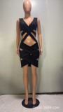Plus Size Sexy V Neck Sleeveless Hollow Bandage Dress LSD-9098