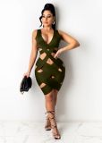 Plus Size Sexy V Neck Sleeveless Hollow Bandage Dress LSD-9098