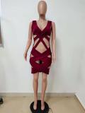Plus Size Sexy V Neck Sleeveless Hollow Bandage Dress LSD-9098