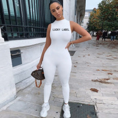 LUCKY LABEL Letter Sleeveless Skinny Jumpsuit DAI-8340