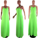 Solid Loose Spaghetti Strap Pocket Maxi Dress BLX-8006