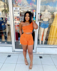 Solid One Shoulder Two Piece Short Sets FSL-146