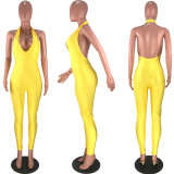 Sexy Solid Backless Halter Jumpsuit BLX-7515